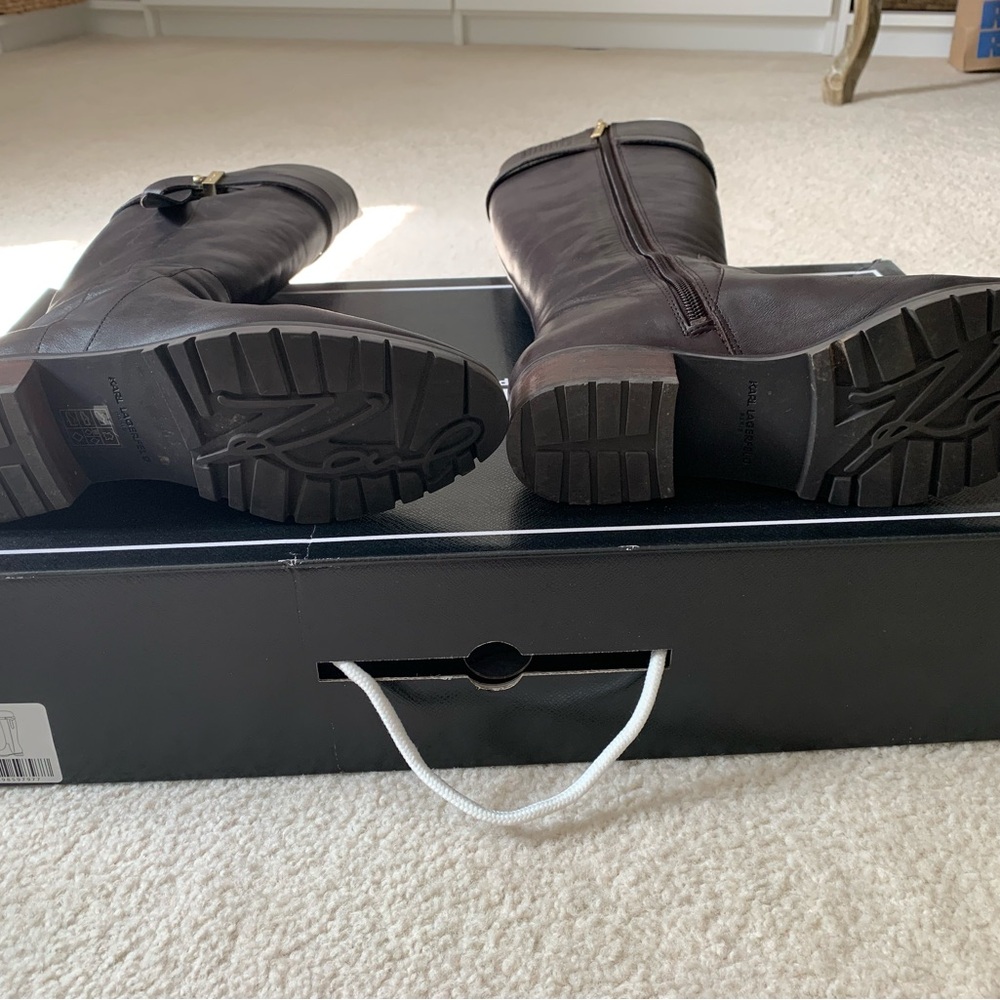 Karl Lagerfeld Chocolate Leather Boots - Picture 3 of 4